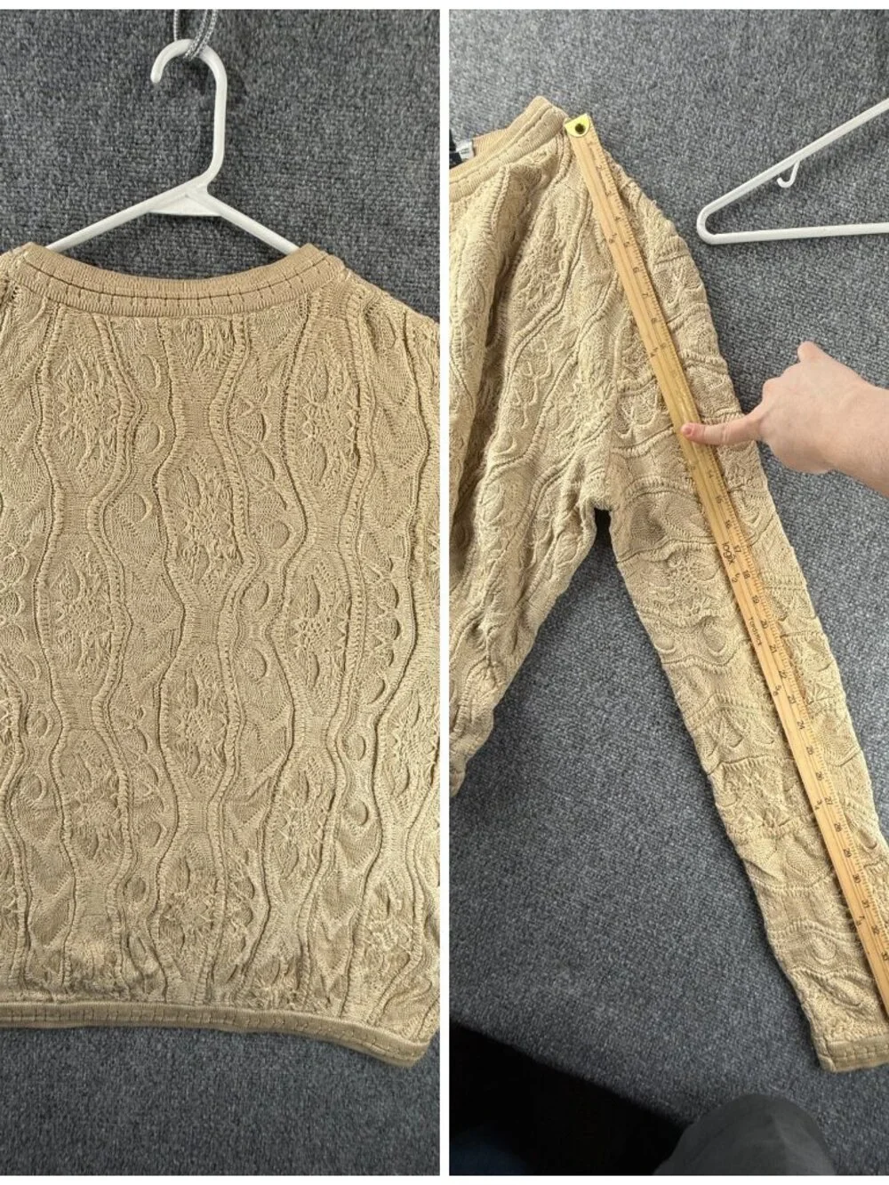 Coogi Basics Australia Made Sweater Men Knit 3D Large Beige Pullover Crew Neck